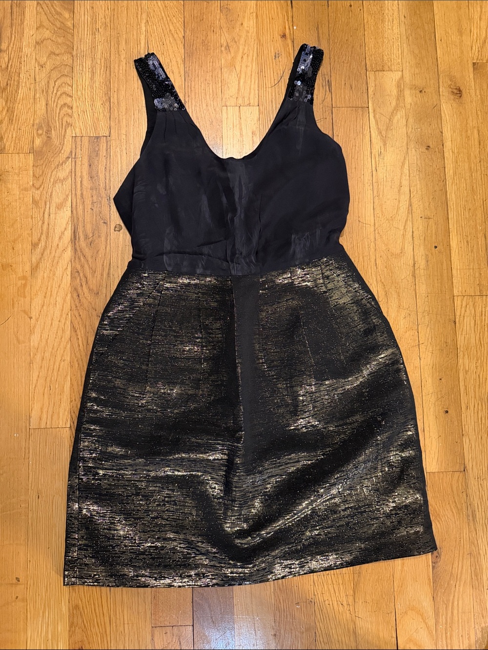 Madewell Black Dress with Gold Metallic Skirt